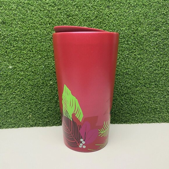 Starbucks Holiday Poinsettia Ceramic Red Tumbler Travel Mug 10 Oz 2021 - Picture 4 of 6